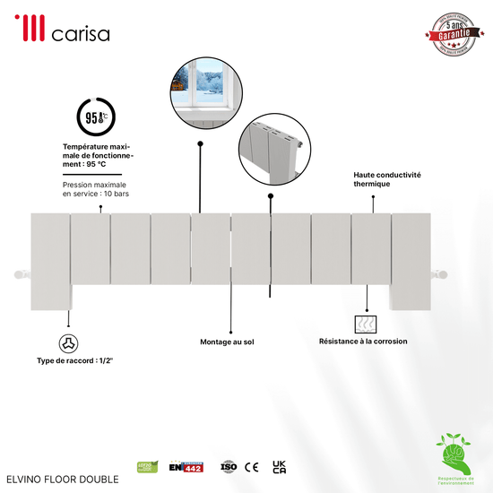 Carisa Elvino Termoarredo da Terra in Alluminio Orizzontale Design Moderno Bianco 