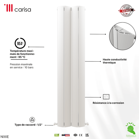Carisa Nixie Termoarredo Verticale in Alluminio Design Moderno Bianco 