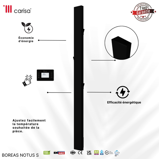 Carisa Boreas Notus S Termoarredo Elettrico Verticale Design Moderno Nero 
