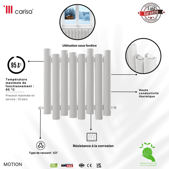 Termoarredo Orizzontale Carisa Motion in Alluminio Design Moderno Bianco 