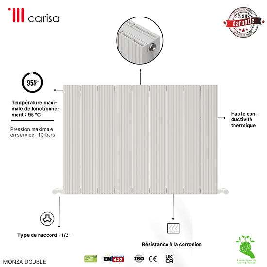 Termoarredo Orizzontale Carisa Monza in Alluminio Design Moderno Bianco 