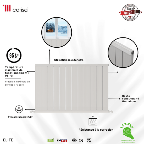 Radiatore Orizzontale Carisa Elite in Alluminio Design Moderno Bianco Lucido 