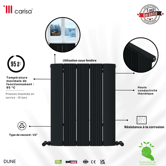 Carisa Dune Termoarredo Orizzontale in Alluminio Design Moderno Antracite 