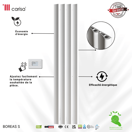 Termoarredo Elettrico Verticale Carisa Boreas S Design Moderno Bianco 