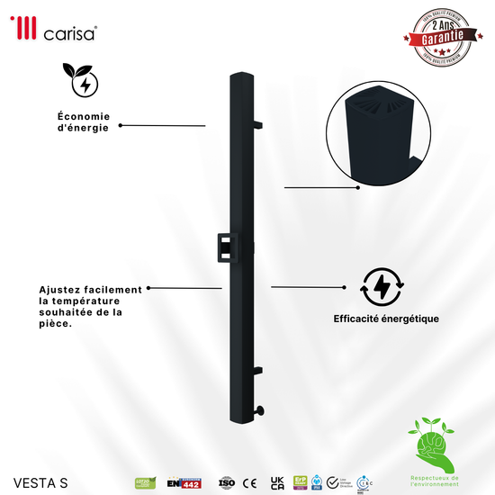 Carisa Vesta Portasciugamani Elettrico Singolo Design Moderno Antracite 