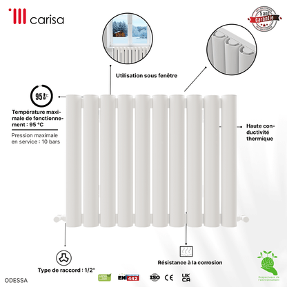 Carisa Odessa Termoarredo Orizzontale in Alluminio Design Moderno Bianco 