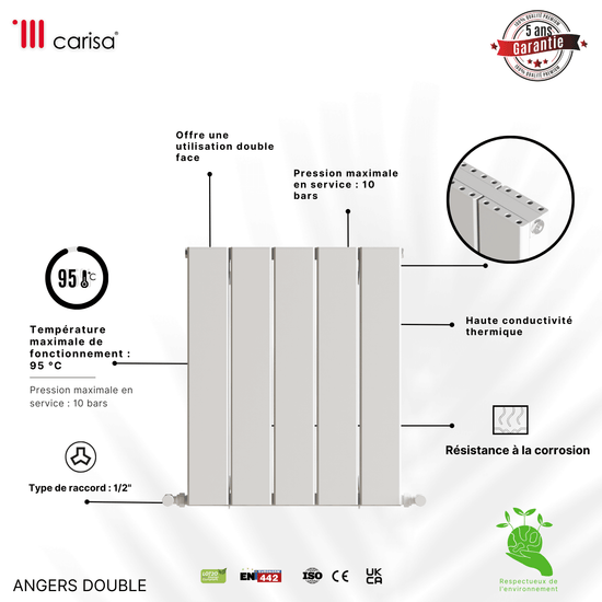 Carisa Angers Termoarredo Orizzontale in Alluminio Design Moderno Bianco 
