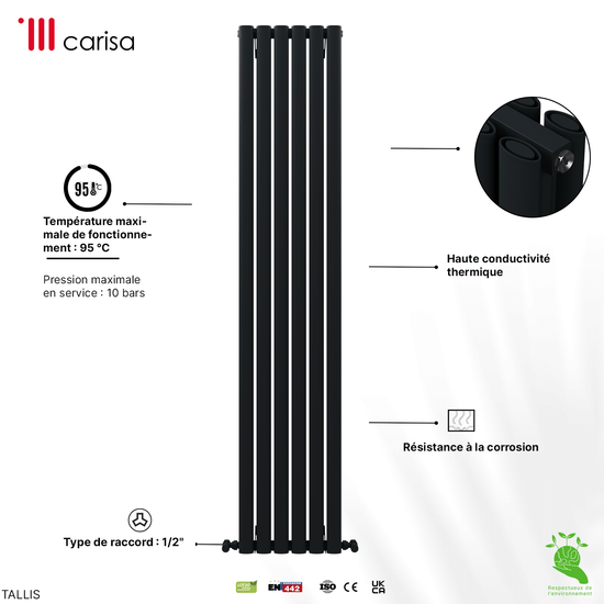 Radiatore verticale in alluminio Carisa Tallis Design Moderno Antracite 