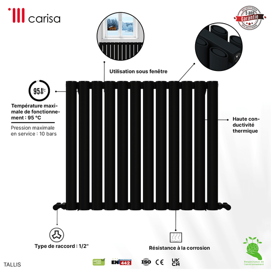 Termoarredo Orizzontale Carisa Tallis in Alluminio Design Moderno Antracite 