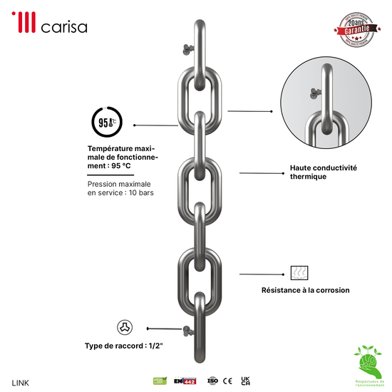 Carisa Link Termoarredo Verticale in Acciaio Inox Design Moderno Satinato Lucido 