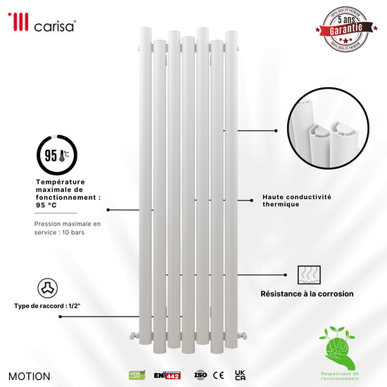 Radiatore verticale in alluminio Carisa Motion Design Moderno Bianco 