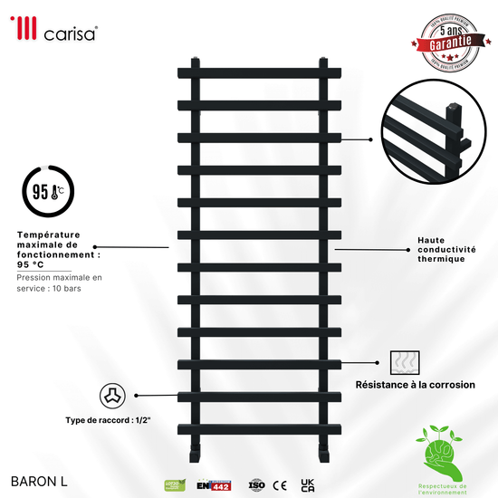 Scaldasalviette Carisa Baron L in Alluminio Design Moderno Antracite 