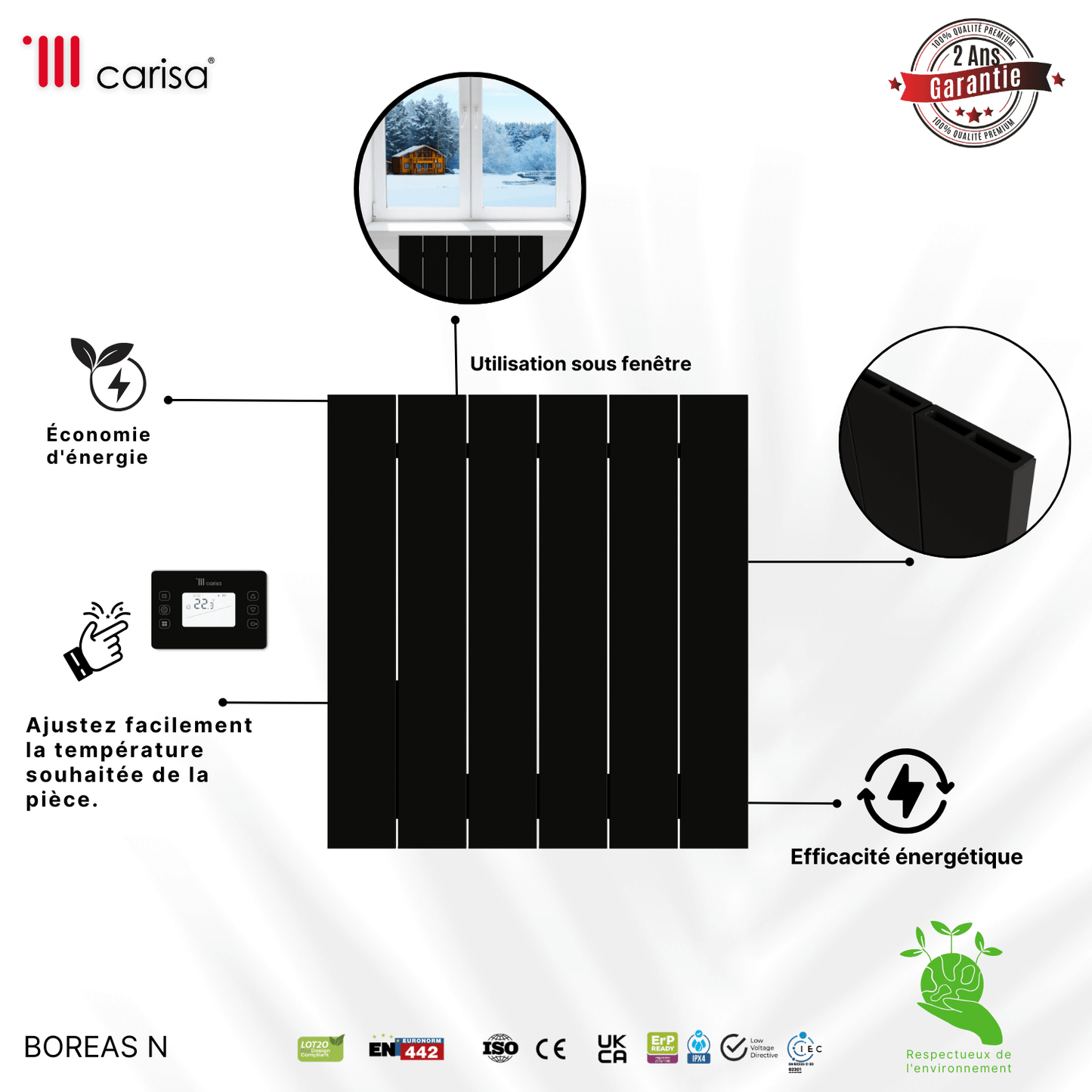 Carisa Boreas N Termoarredo Elettrico Orizzontale Design Moderno Nero 