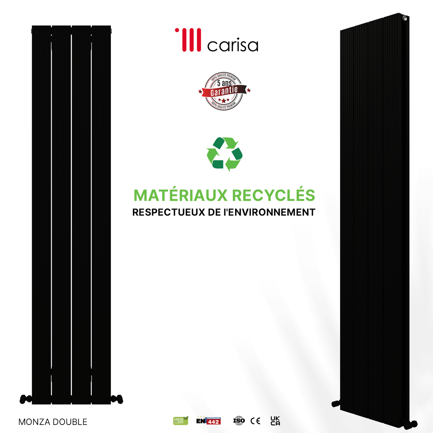 Radiatore verticale in alluminio Carisa Monza Design Moderno Nero 