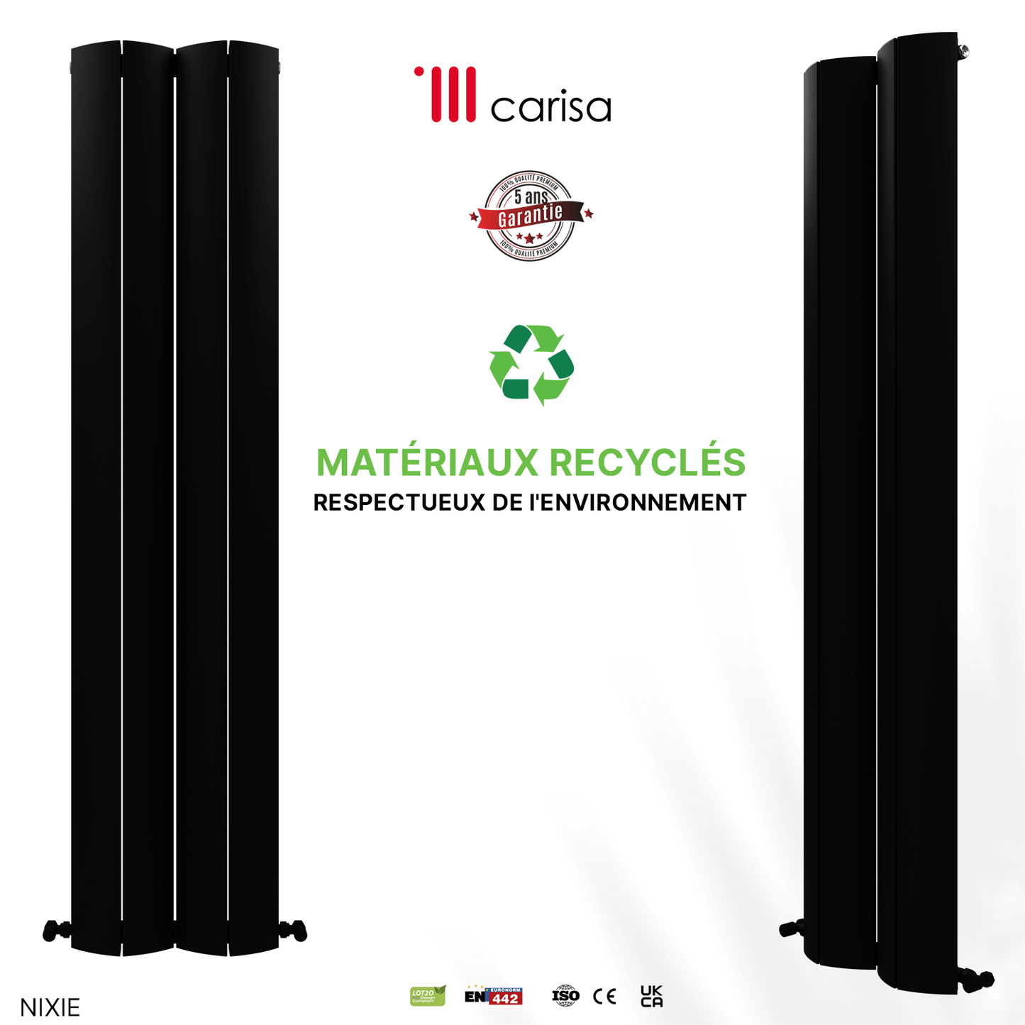 Carisa Nixie Termoarredo Verticale in Alluminio Design Moderno Nero 