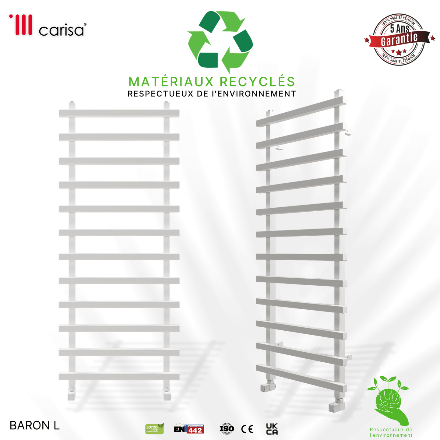 Scaldasalviette Carisa Baron L in Alluminio Design Moderno Bianco 
