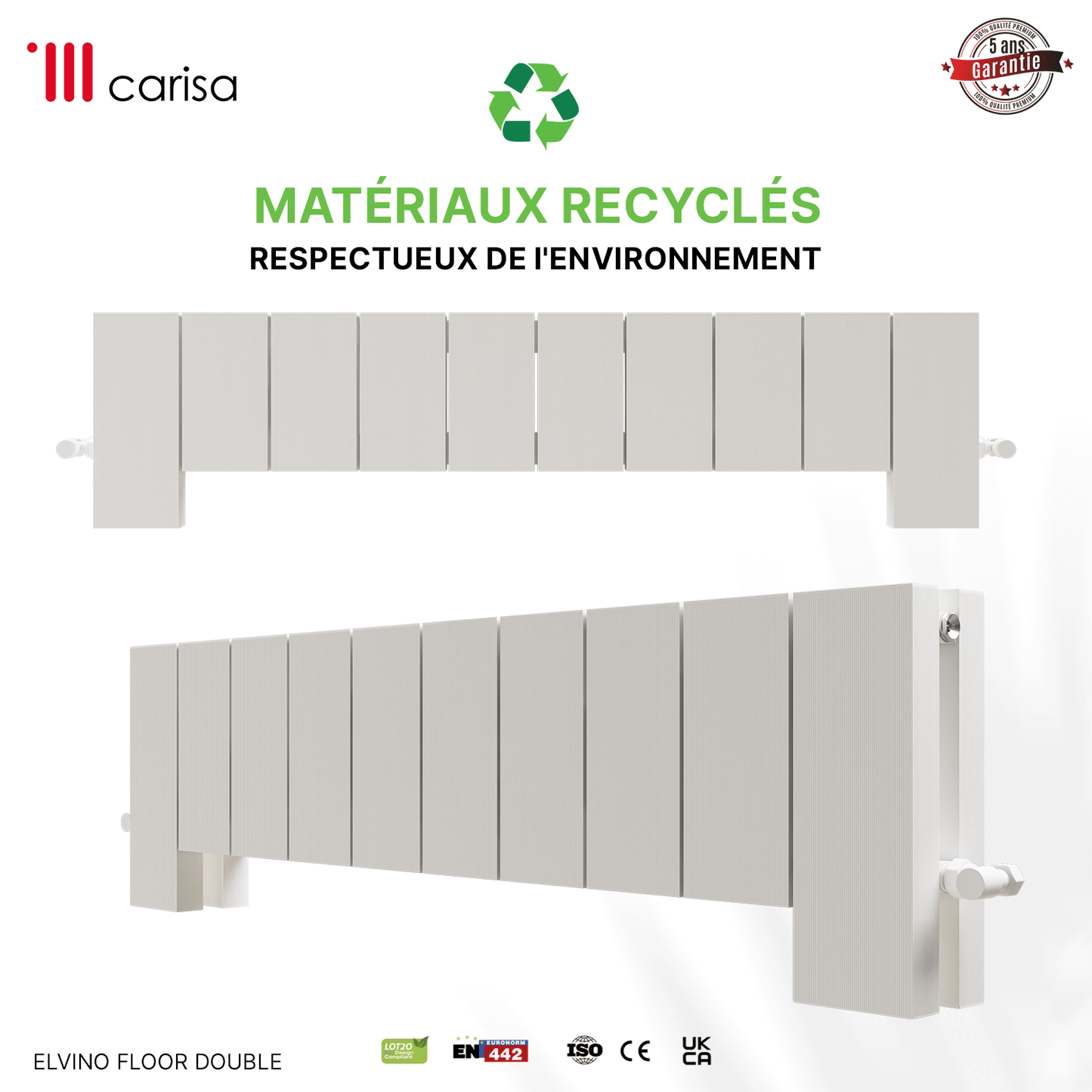 Carisa Elvino Termoarredo da Terra in Alluminio Orizzontale Design Moderno Bianco 