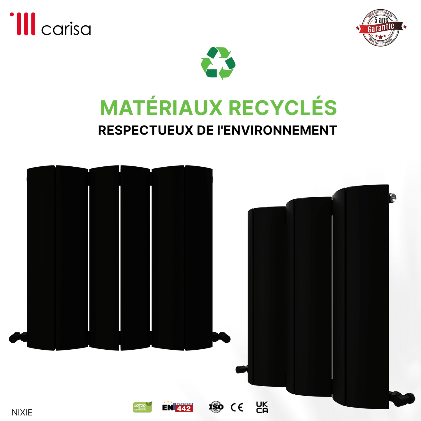 Carisa Nixie Termoarredo Orizzontale in Alluminio Design Moderno Nero 