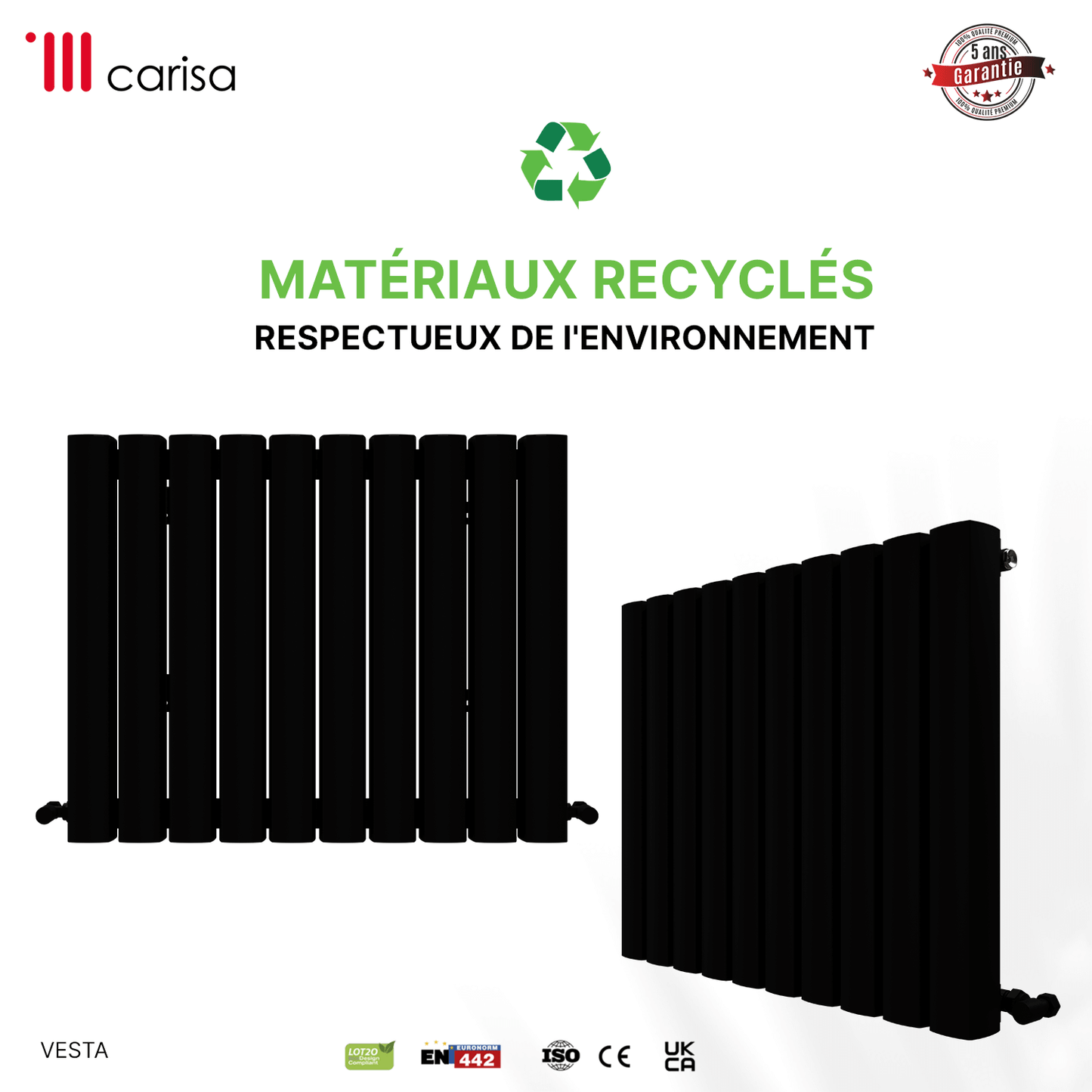 Carisa Vesta Termoarredo Orizzontale in Alluminio Design Moderno Nero 