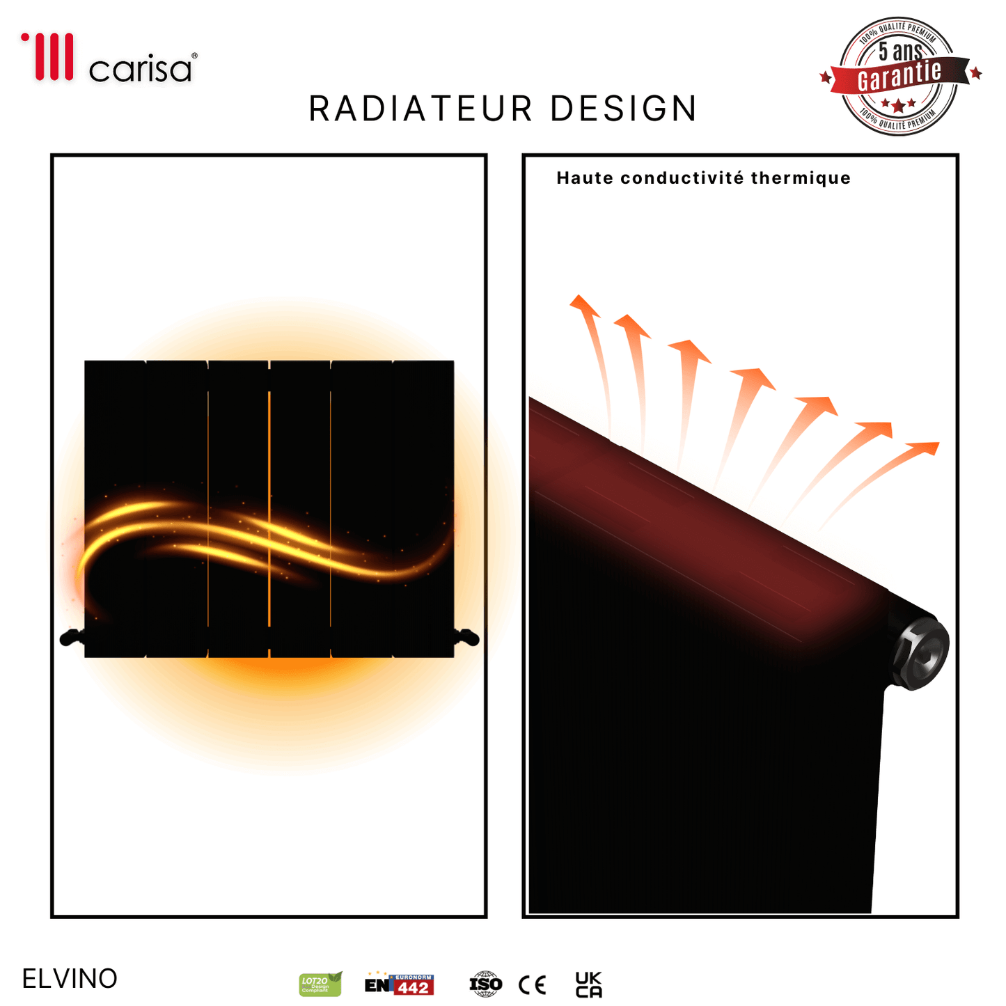 Carisa Elvino Termoarredo Orizzontale in Alluminio Design Moderno Nero 