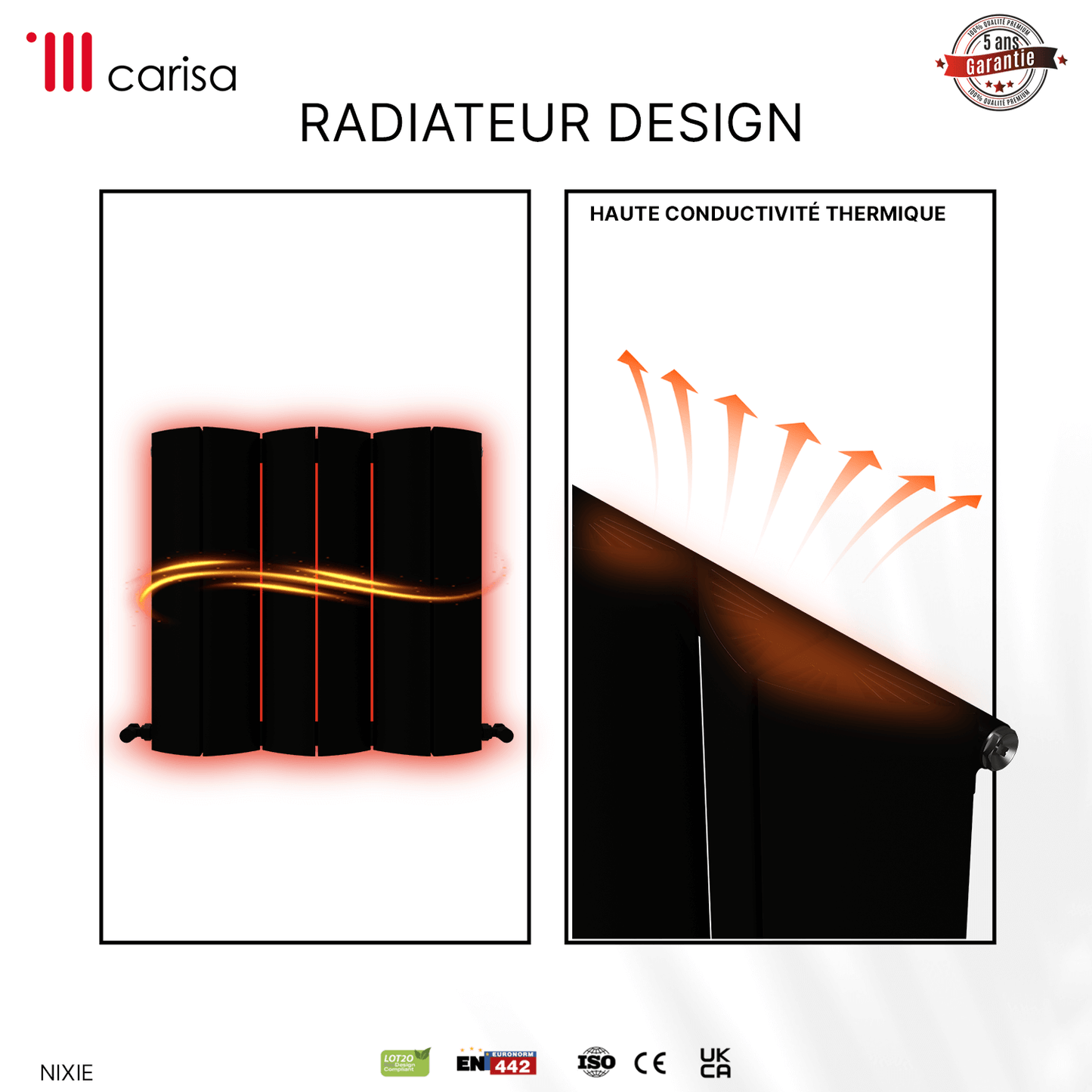 Carisa Nixie Termoarredo Orizzontale in Alluminio Design Moderno Nero 