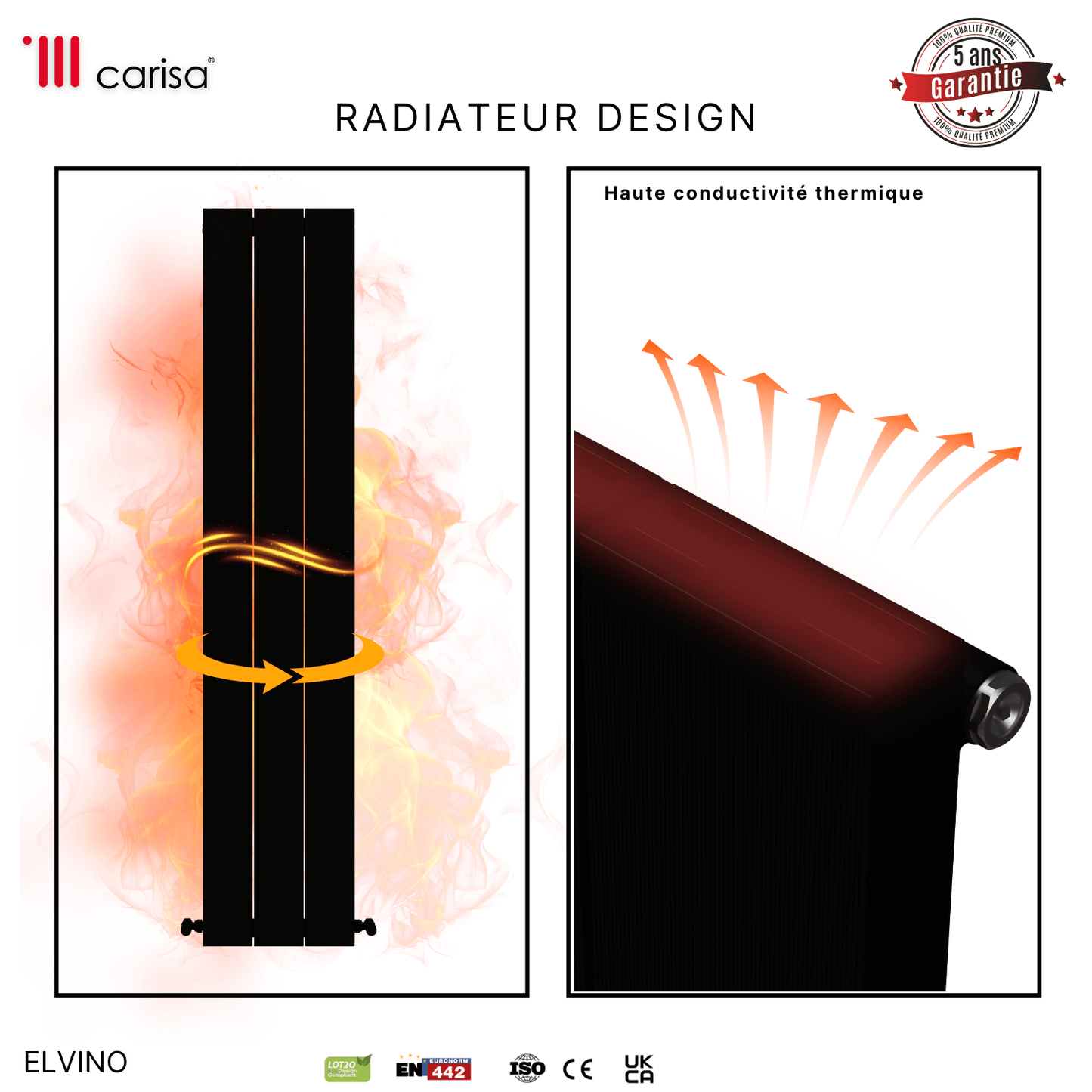 Carisa Elvino Termoarredo Verticale in Alluminio Design Moderno Nero 