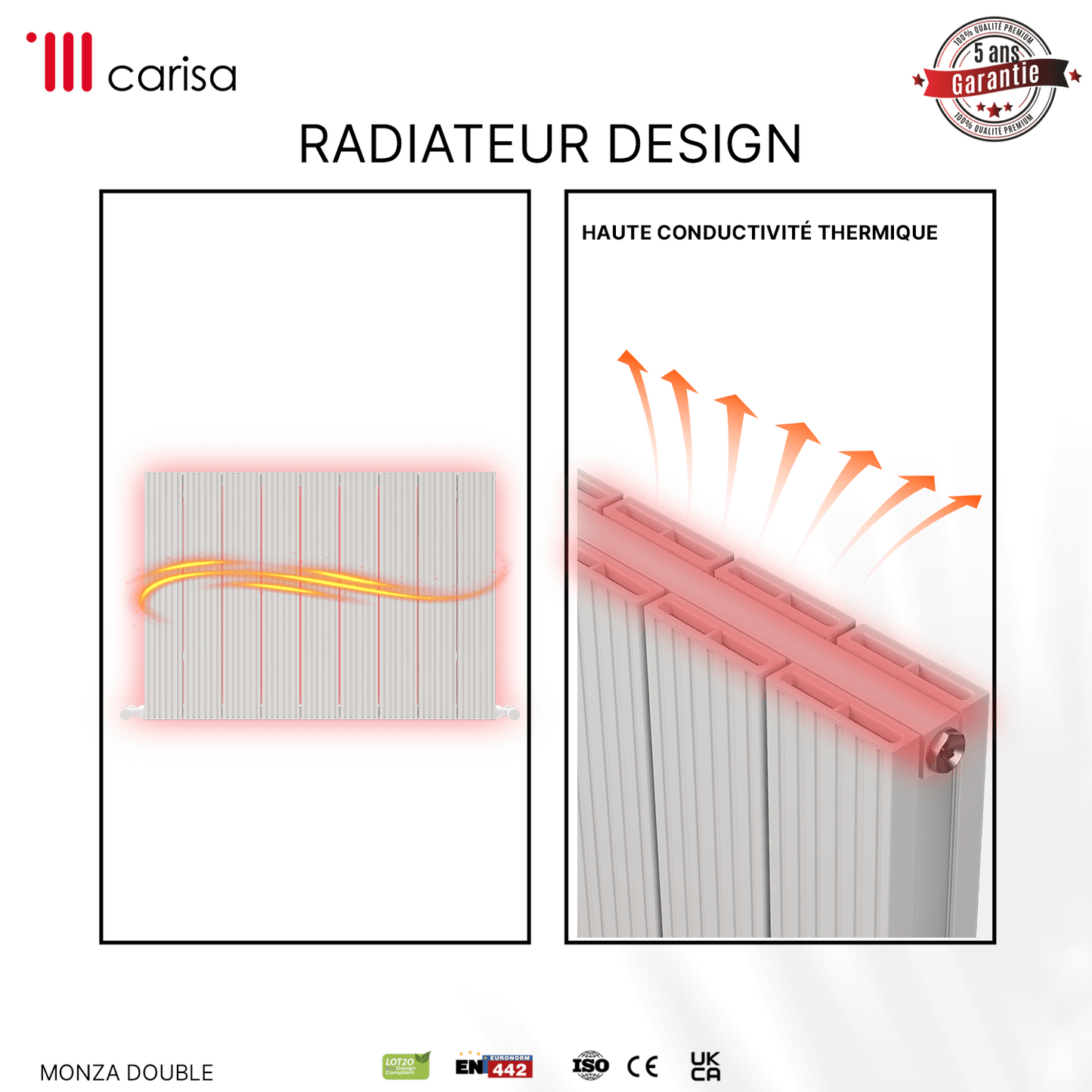 Termoarredo Orizzontale Carisa Monza in Alluminio Design Moderno Bianco 