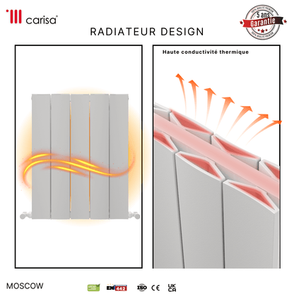Termoarredo Orizzontale Carisa Mosca in Alluminio Design Moderno Bianco 