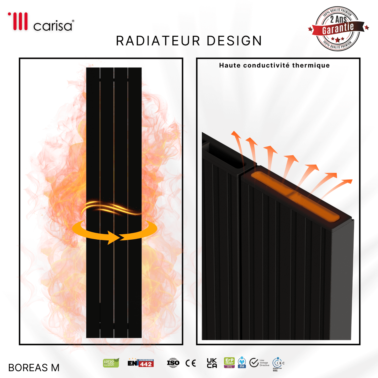 Termoarredo Elettrico Verticale Carisa Boreas M Design Moderno Nero 