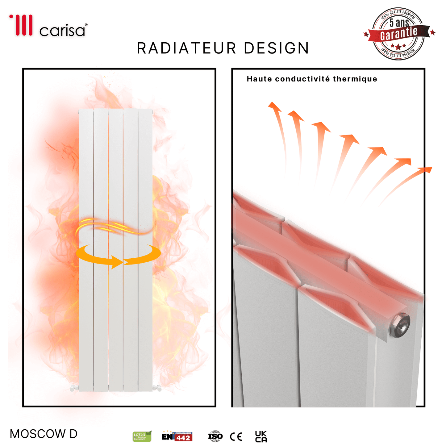 Carisa Mosca D Termoarredo Verticale in Alluminio Design Moderno Bianco 