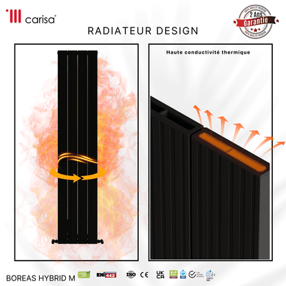 Radiatore Elettrico Verticale Carisa Boreas Hybrid M Design Moderno Nero 