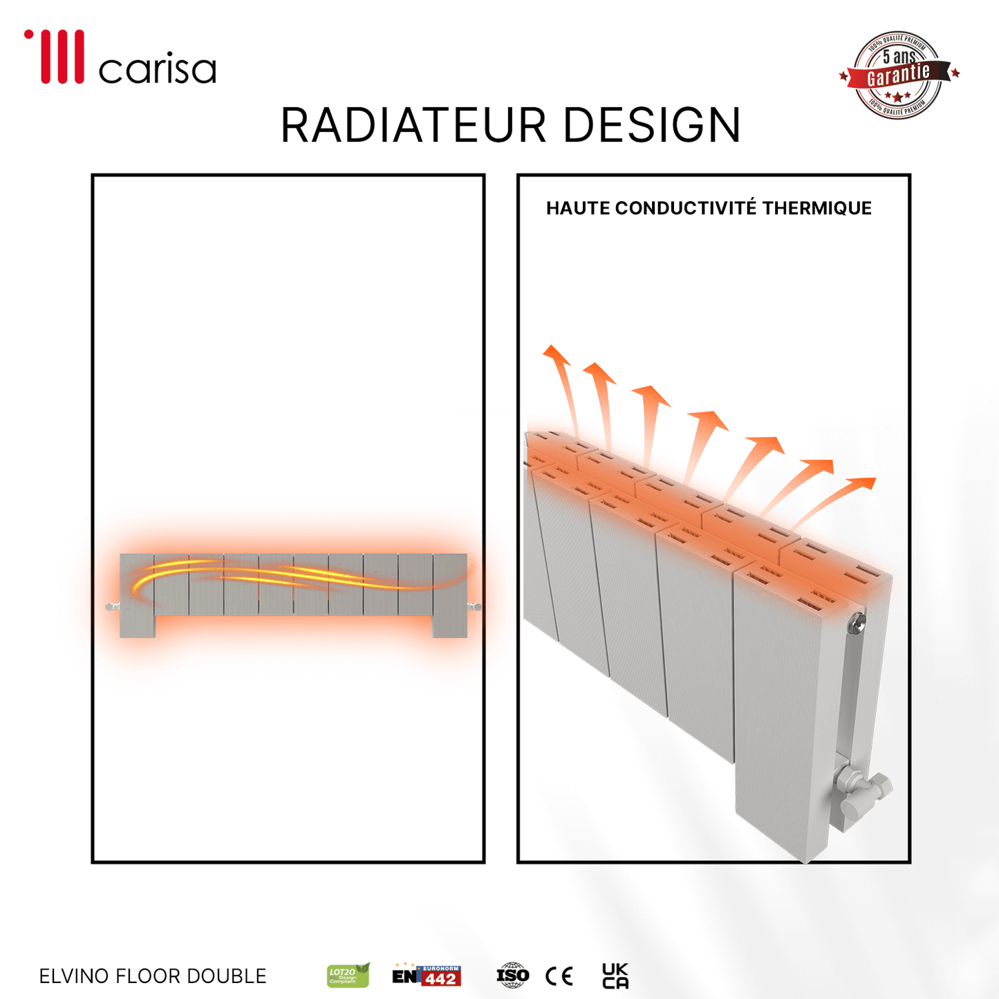 Carisa Elvino Termoarredo da Terra in Alluminio Orizzontale Design Moderno Bianco 