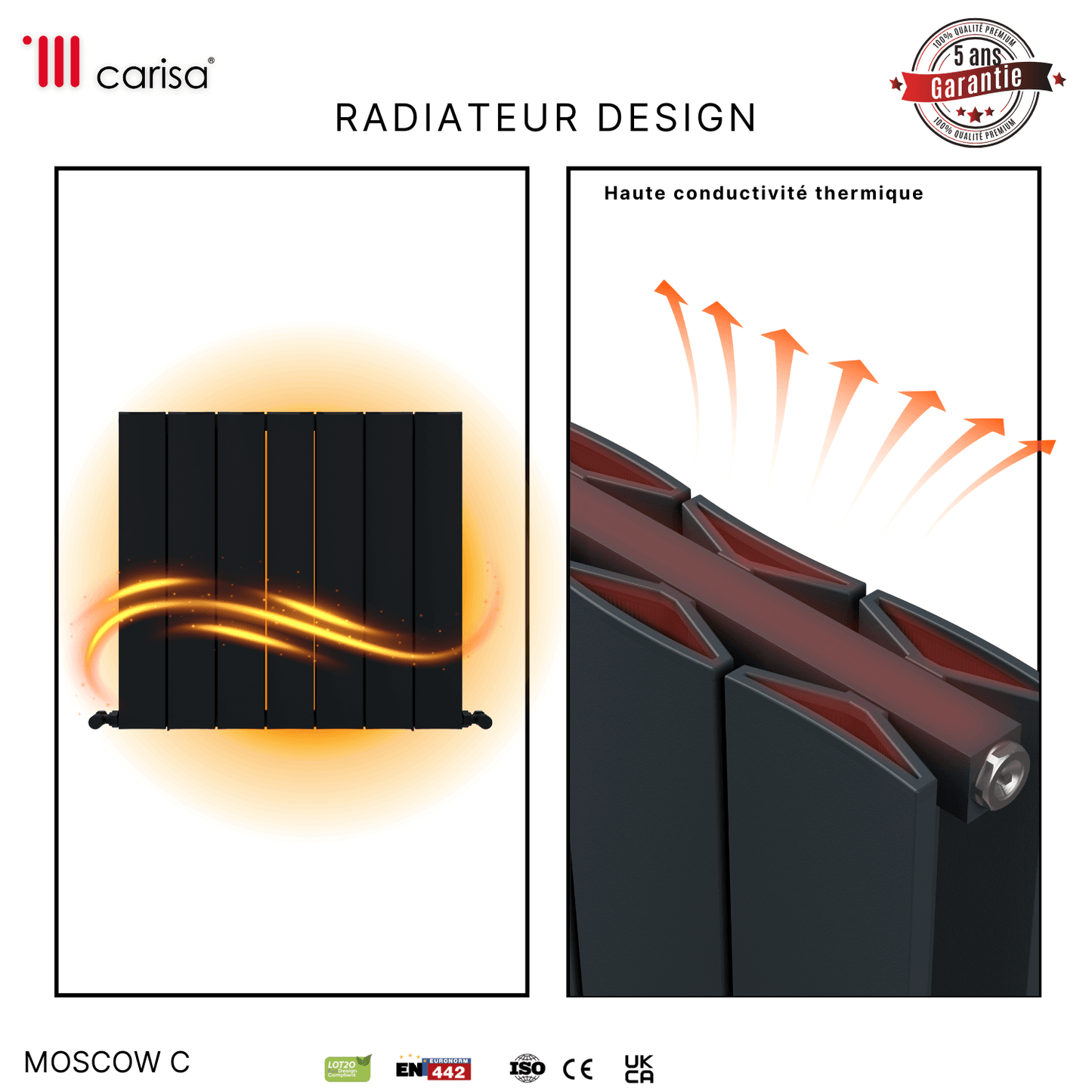 Carisa Mosca C Termoarredo Orizzontale in Alluminio Design Moderno Antracite 