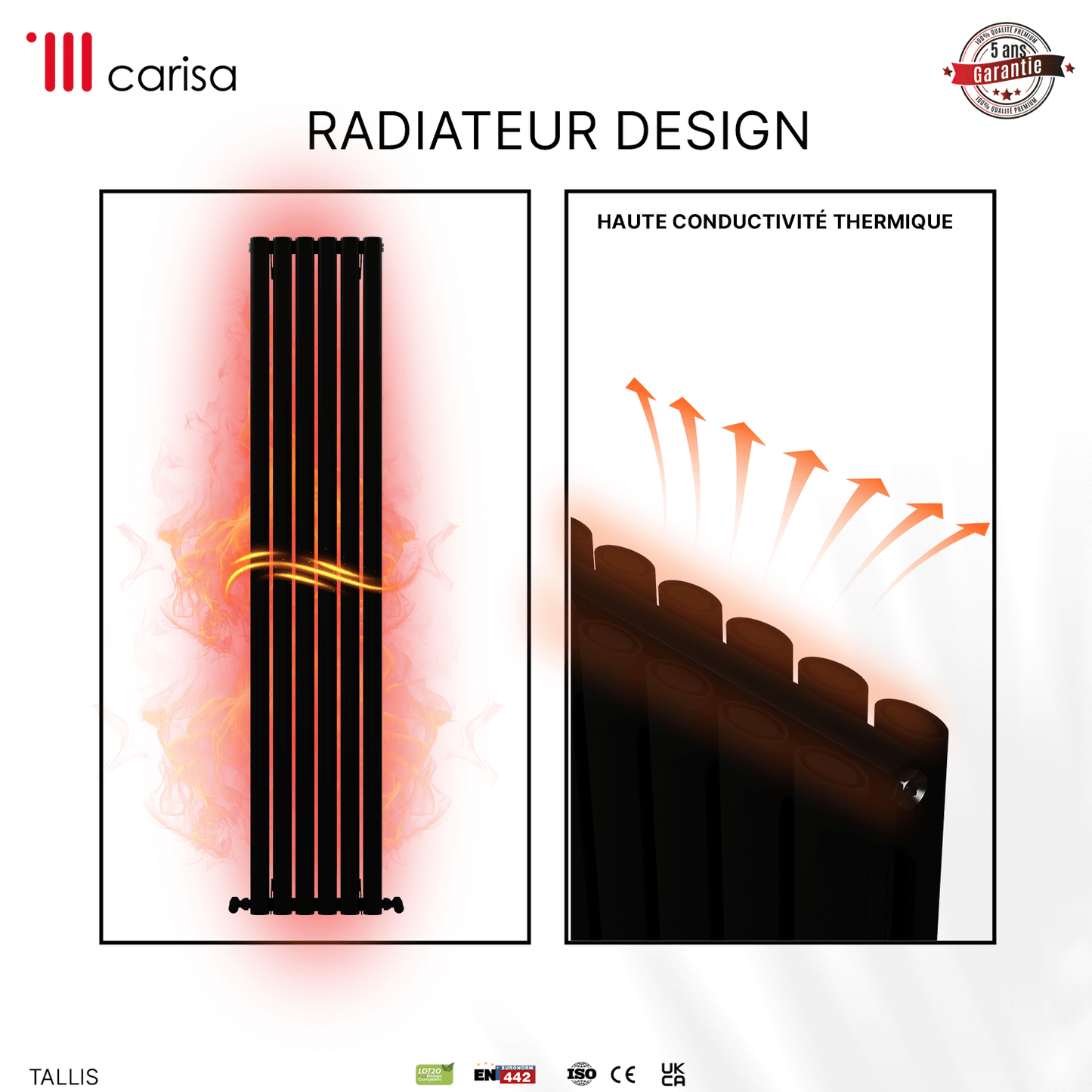 Carisa Tallis Termoarredo Verticale in Alluminio Design Moderno Nero 