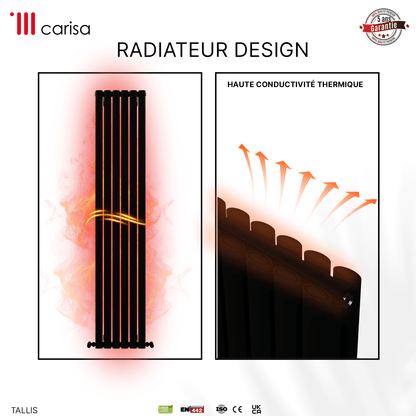 Carisa Tallis Termoarredo Verticale in Alluminio Design Moderno Nero 