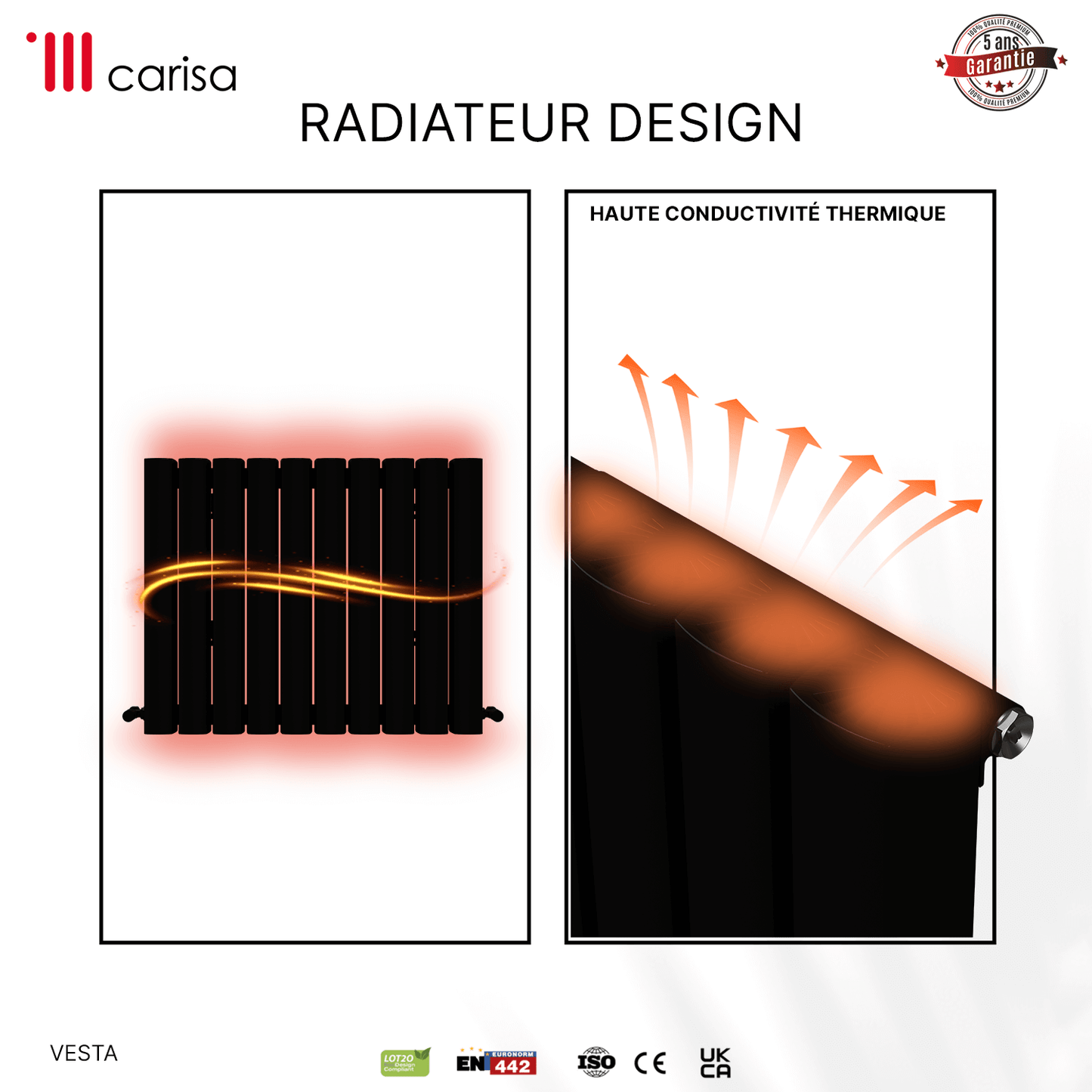 Carisa Vesta Termoarredo Orizzontale in Alluminio Design Moderno Nero 