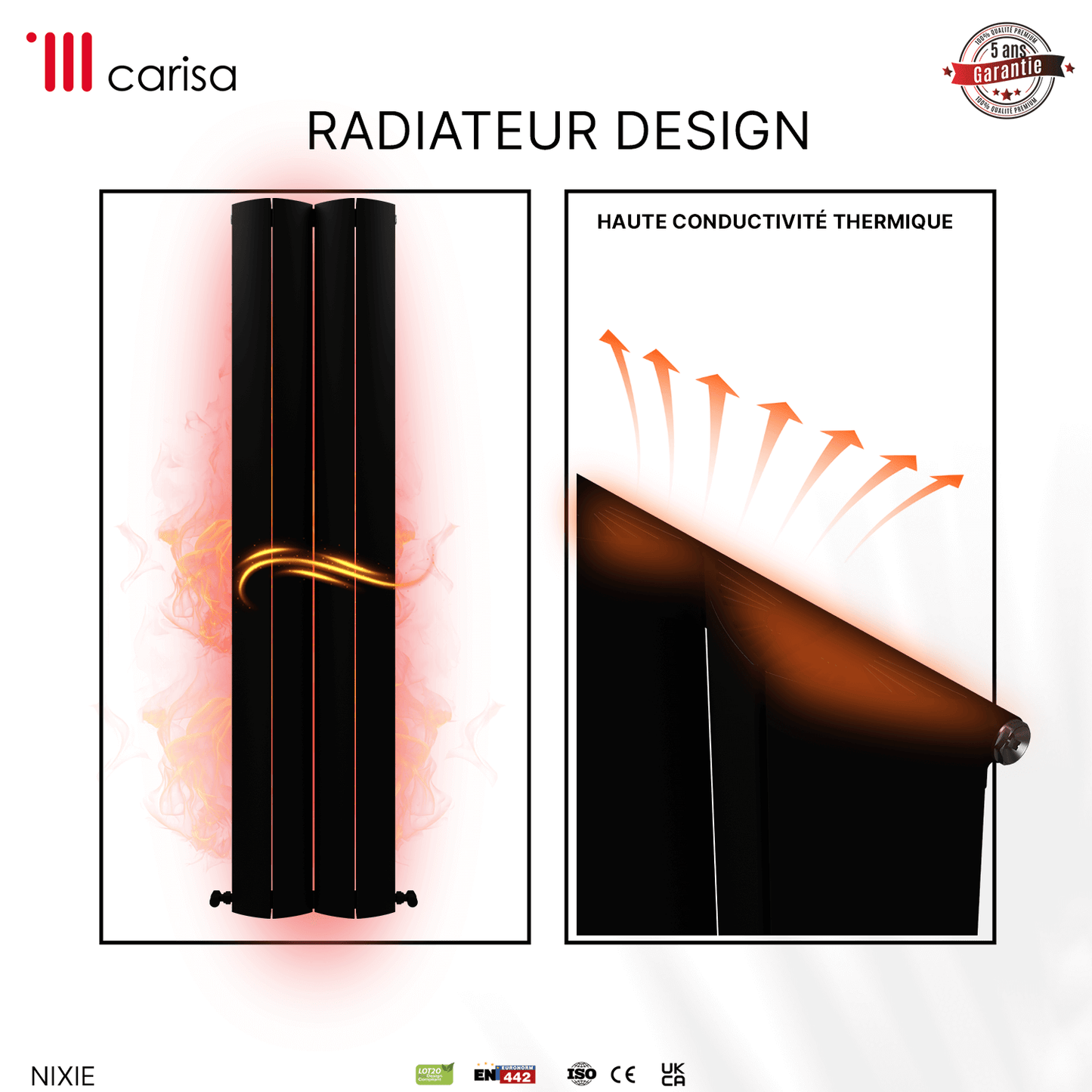 Carisa Nixie Termoarredo Verticale in Alluminio Design Moderno Nero 