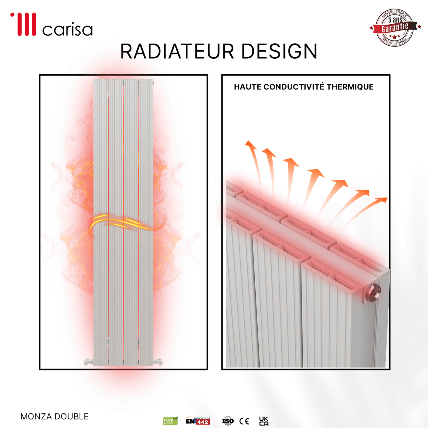 Radiatore verticale in alluminio Carisa Monza Design Moderno Bianco 