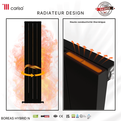Carisa Boreas Hybrid N Termoarredo Elettrico Verticale Design Moderno Nero 