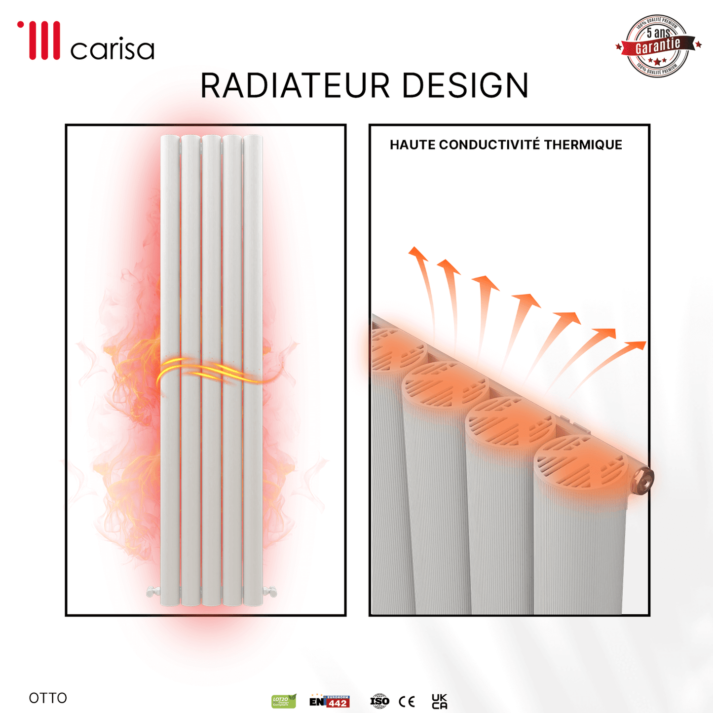 Carisa Otto Termoarredo Verticale in Alluminio Design Moderno Bianco 