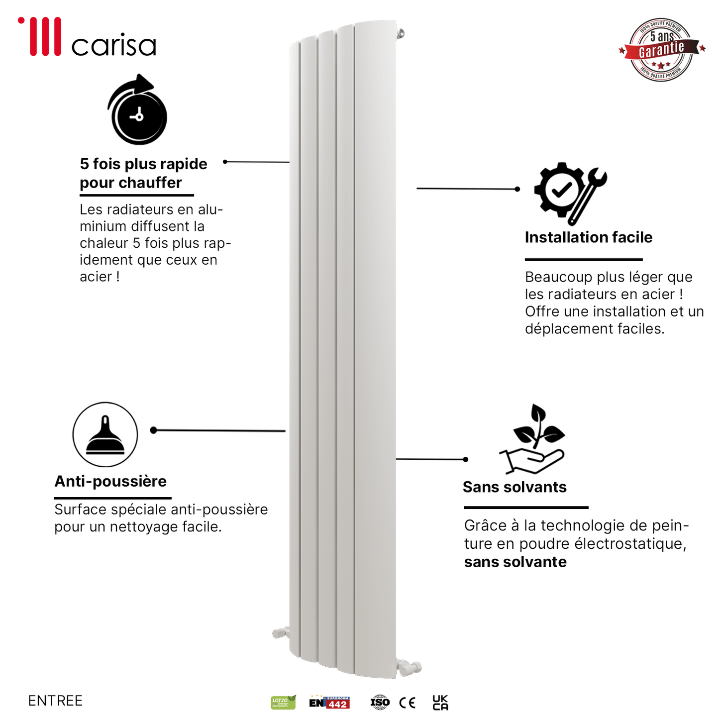 Carisa Gaia Termoarredo Verticale in Alluminio Design Moderno Bianco 