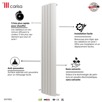 Carisa Gaia Termoarredo Verticale in Alluminio Design Moderno Bianco 
