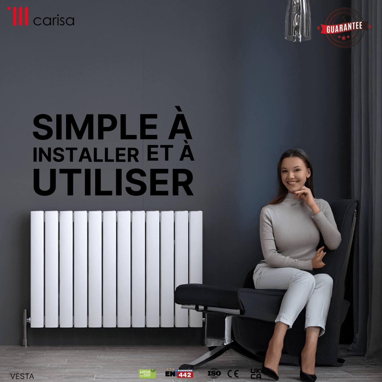 Carisa Vesta Termoarredo Orizzontale in Alluminio Design Moderno Bianco 