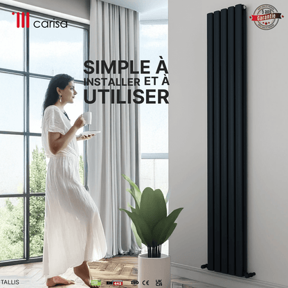 Carisa Tallis Termoarredo Verticale in Alluminio Design Moderno Nero 
