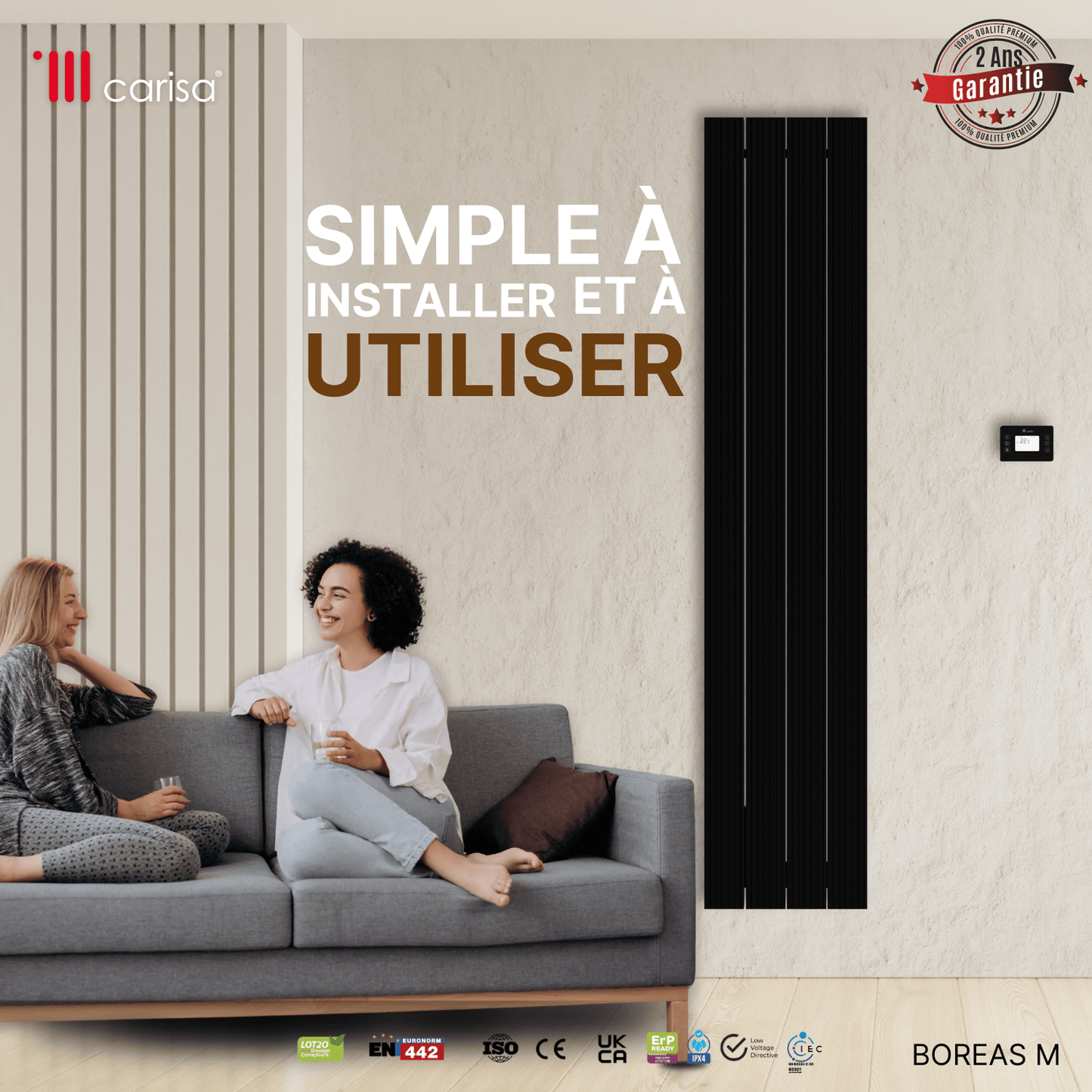Termoarredo Elettrico Verticale Carisa Boreas M Design Moderno Nero 