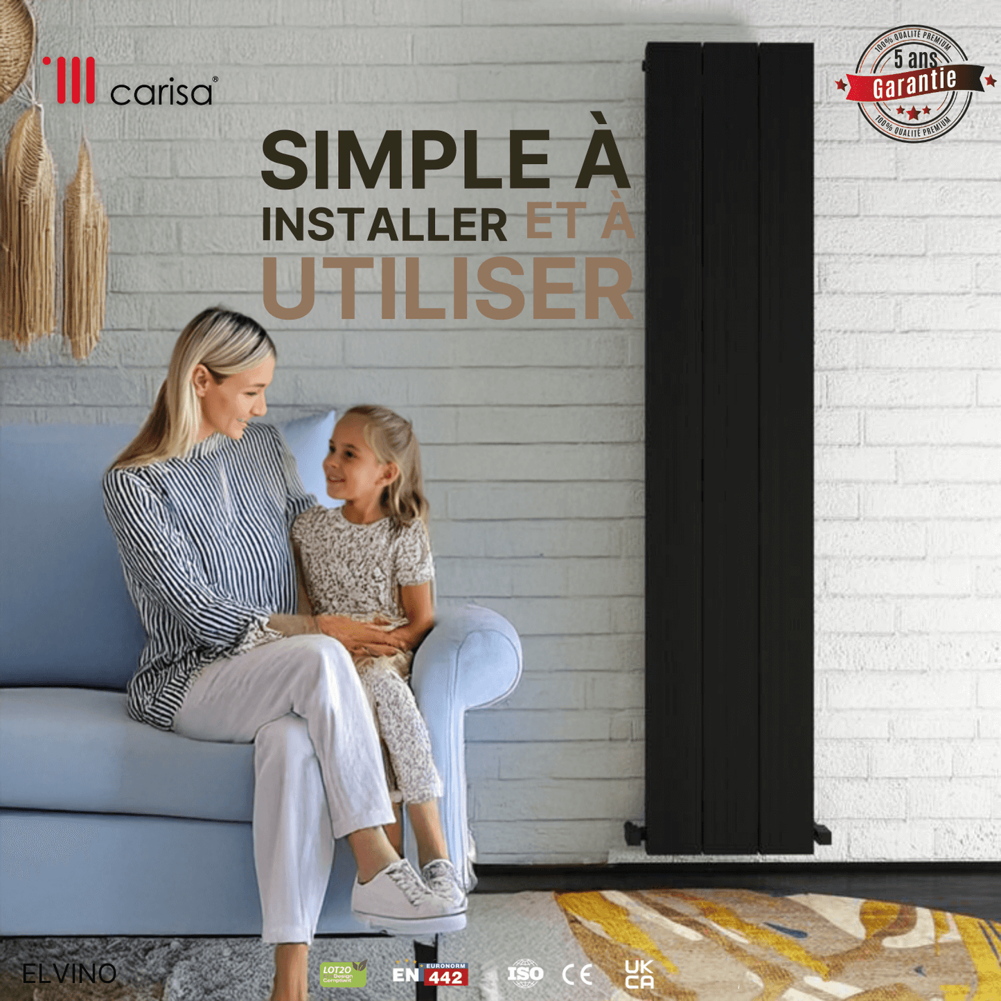 Carisa Elvino Termoarredo Verticale in Alluminio Design Moderno Nero 
