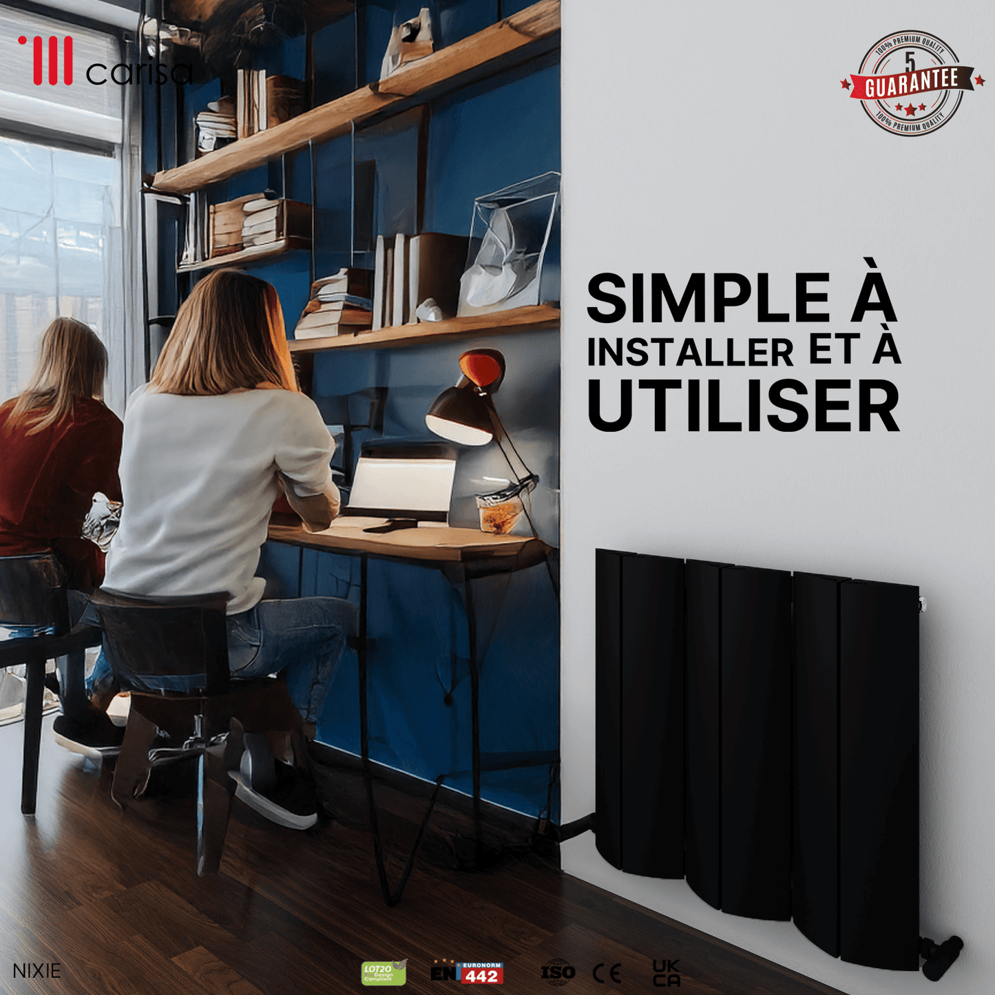 Carisa Nixie Termoarredo Orizzontale in Alluminio Design Moderno Nero 