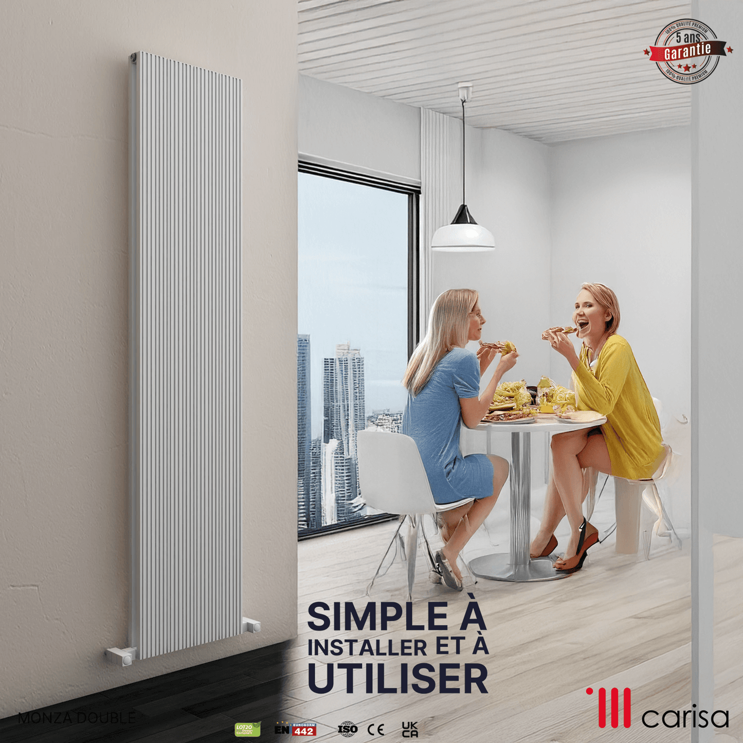Radiatore verticale in alluminio Carisa Monza Design Moderno Bianco 