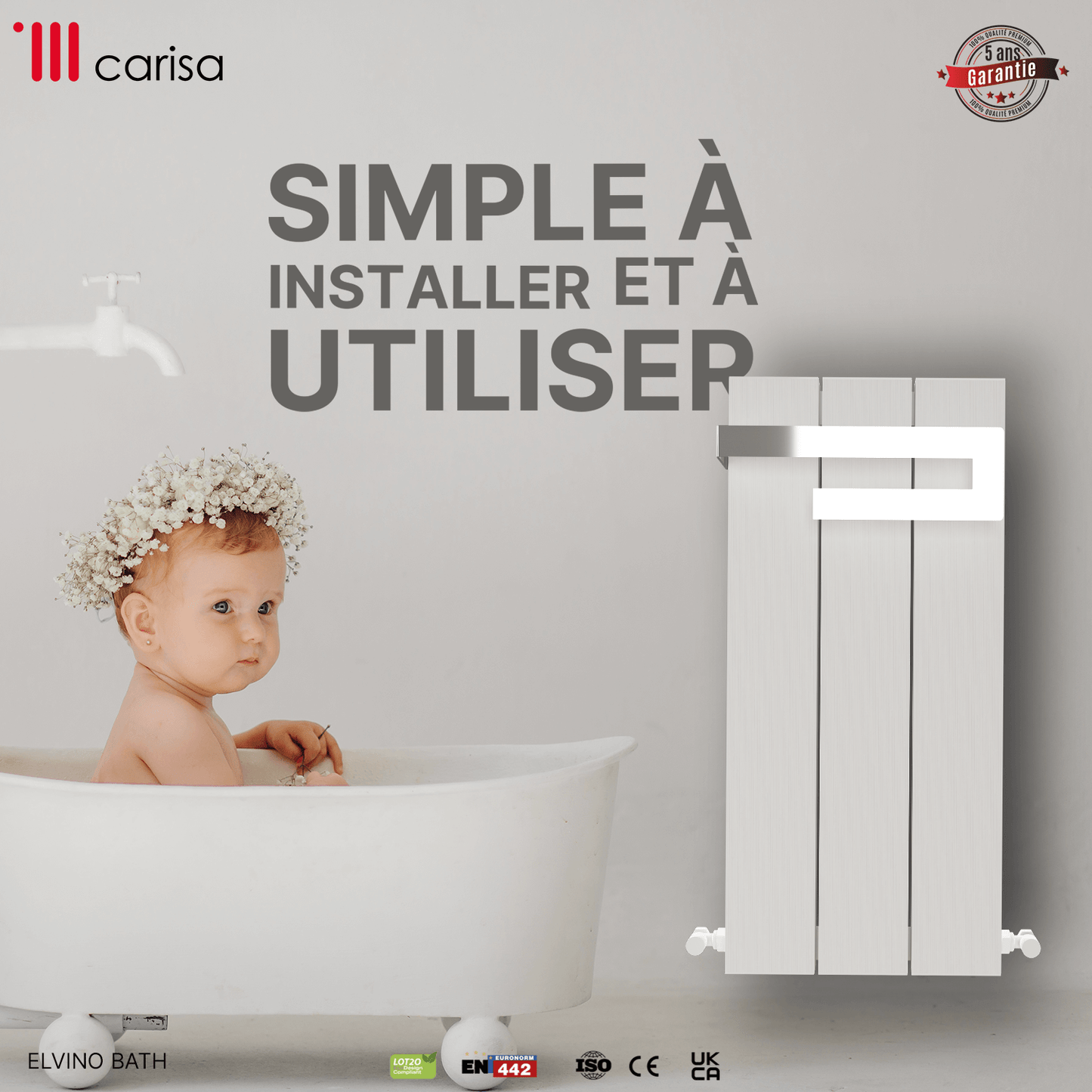 Scaldasalviette da Bagno in Alluminio Carisa Elvino Design Moderno Bianco 