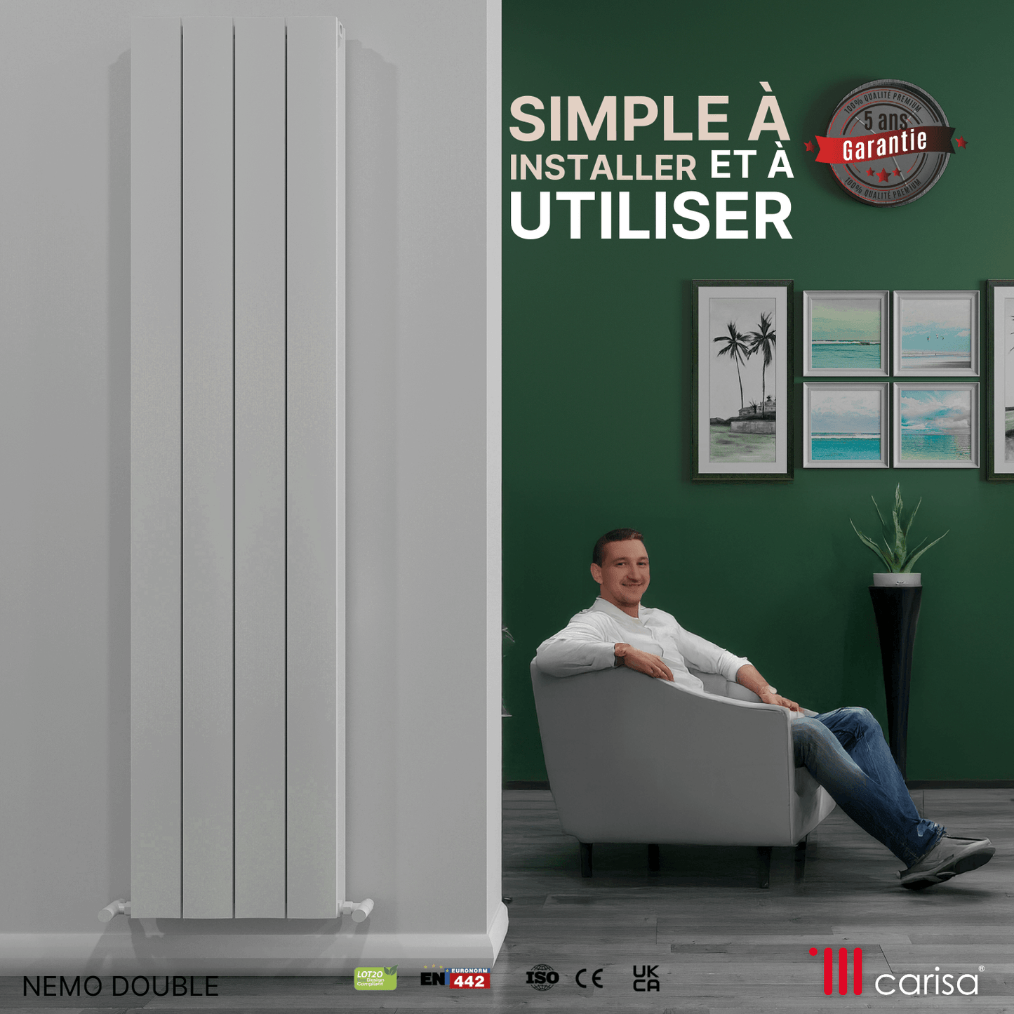 Carisa Nemo Termoarredo Verticale in Alluminio Design Moderno Bianco 